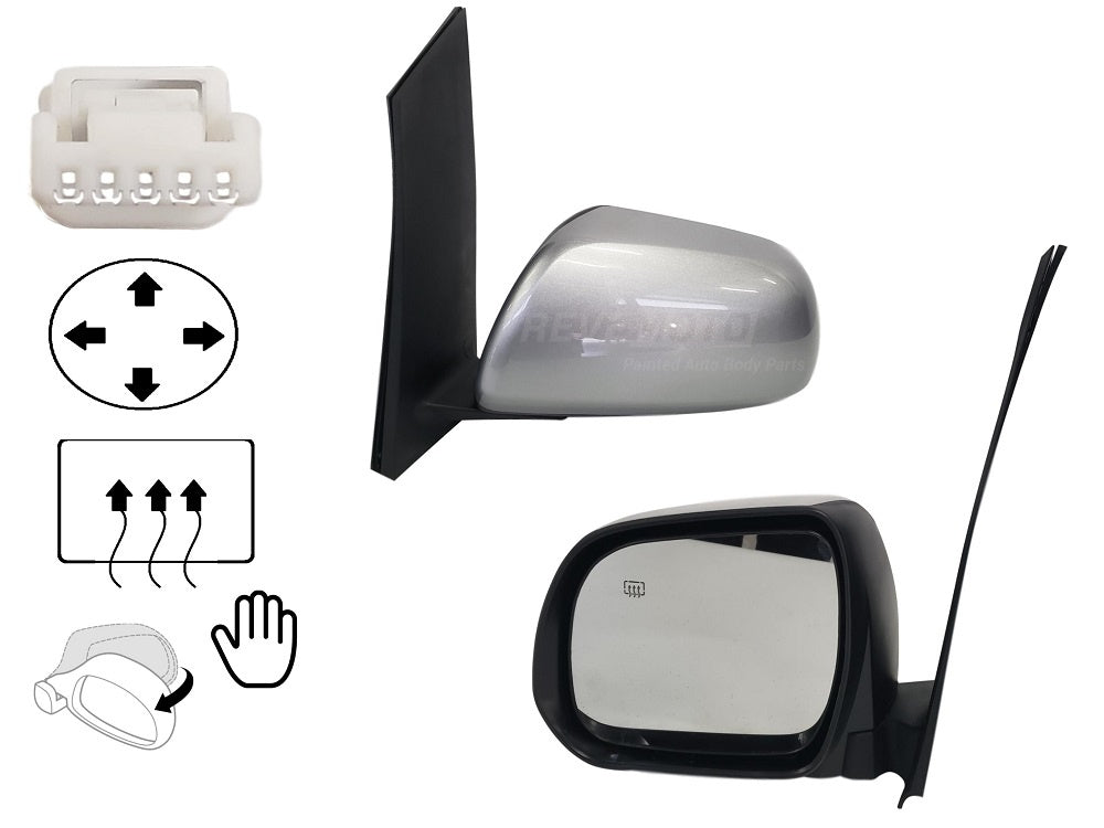 2011 Toyota Sienna Driver Side View Mirror Painted Silver Sky Metallic (1D6) , Power; Heated; Manual Folding; Without Signal light; Without Memory; Without Blind Spot; 8794008092C0