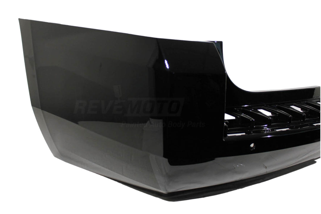 Painted Rear Bumper Cover for 2017-2019 Chevrolet Tahoe Black (WA8555) WITH Park Assist Sensor Holes, Blind Spot Brackets 84335287 GM1100995 (left view) ReveMoto Painted Auto Body Parts