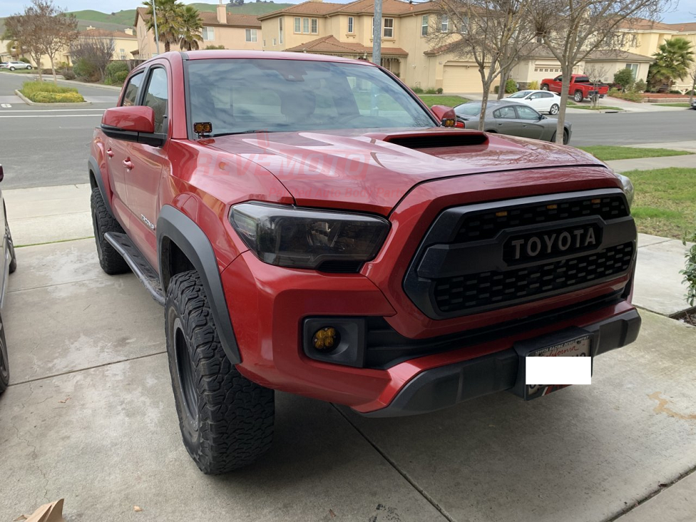 2016-2024 toyota tacoma hood with scoop conversion barcelona red